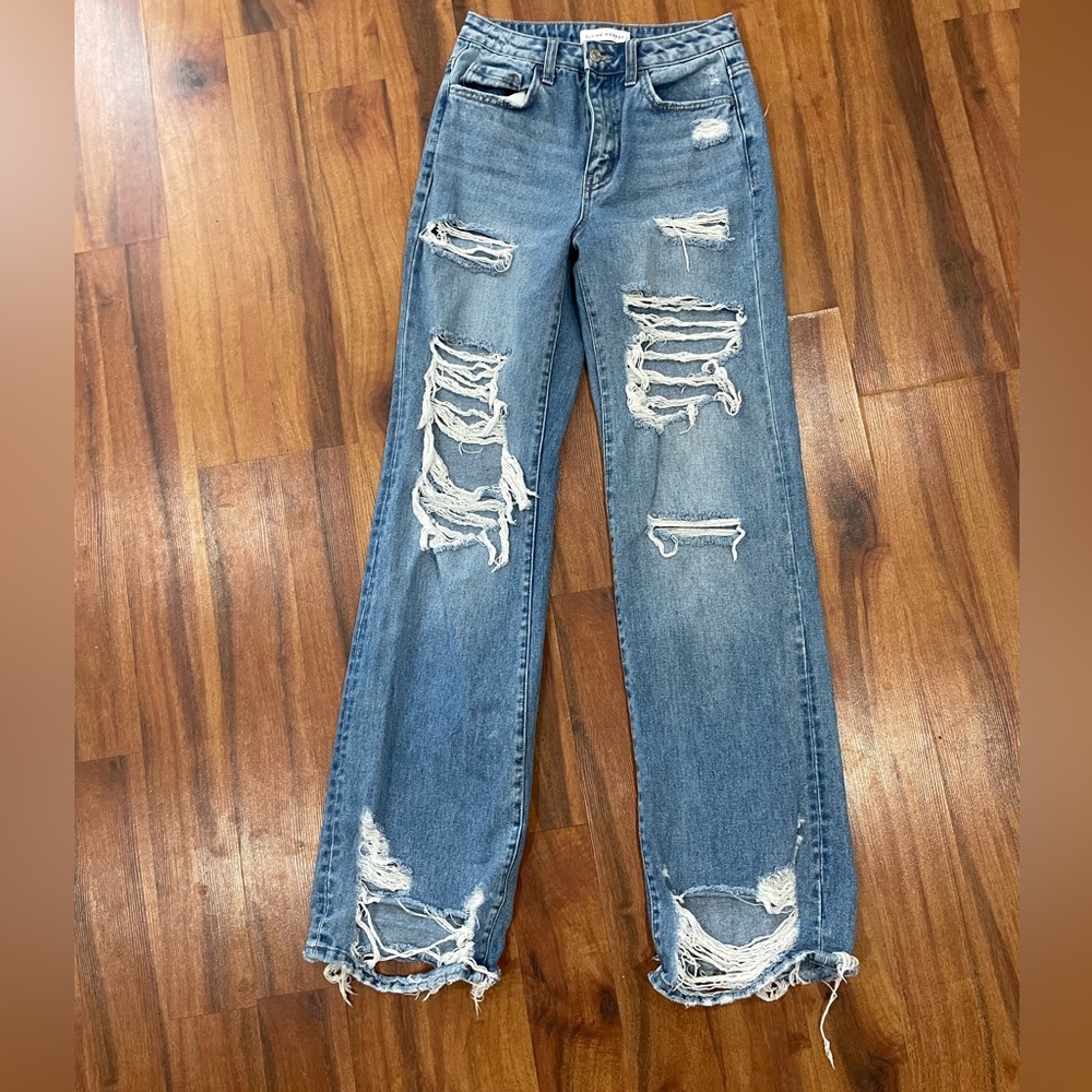 Flying monkey distressed high rise jeans